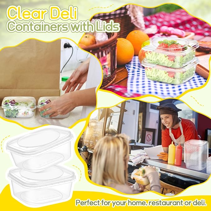 50 Pack 12 oz Deli Containers with Lids, Leakproof, Tamper Proof | Stackable Square, Clear Plastic Food Storage, Meal Prep Containers for Soup, Desserts & Salad, Microwave & Dishwasher Safe - Image 5