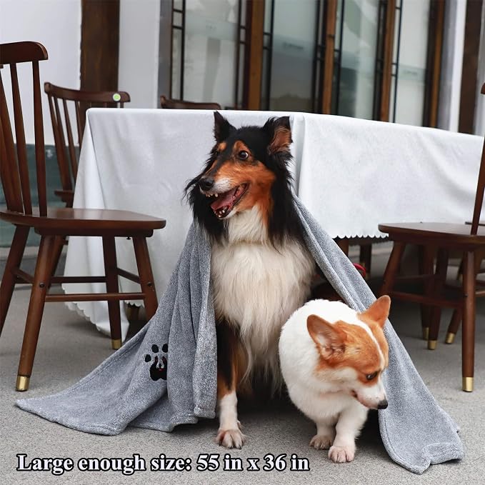 Dogvingpk Extra Large Dog Towels for Drying Dogs 3 Pack - Super Absorbent Soft Quick Dry Microfiber Pet Bath Towel for Large & Medium Dogs, 55 * 36 Inch Grey and Black and Brown - Image 4