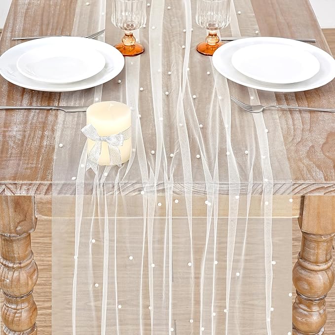 Pearl Tulle Table Runner Fabric Beige 10ft Wedding Veil Seasonal Dessert - Image 5