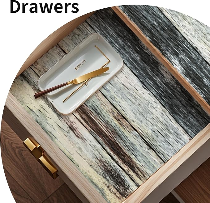 Shelf Liners for Kitchen Cabinets Non Adhesive Drawer Liner 17.5in x 20FT Blue Shiplap Quatrefoil Thickened Shelf Liner Strong Non-Slip Easy to Clean Tool Box Refrigerator with Knife and Tape Measure - Image 9