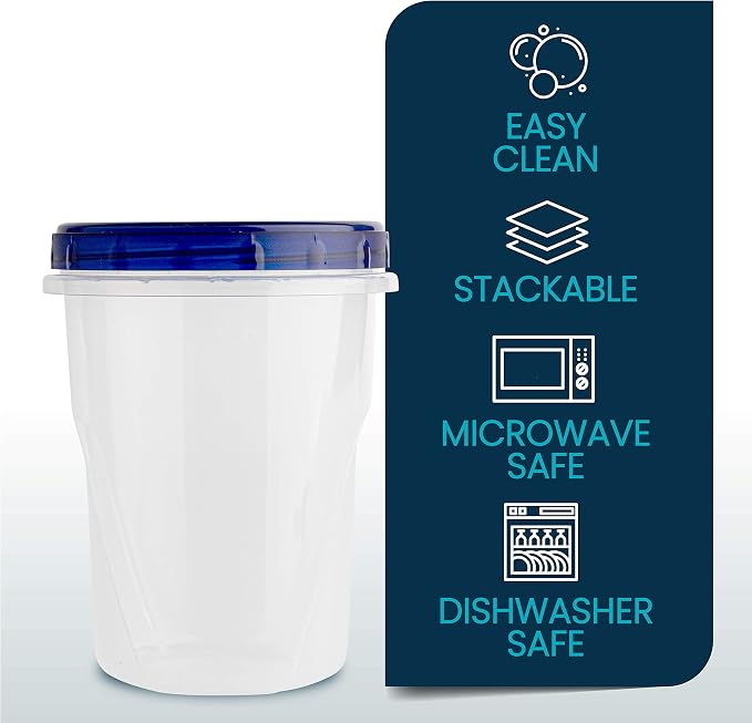 PLASTICPRO Twist Top Deli Containers Clear bottom With blue [32 oz 3 Pack] - Image 8