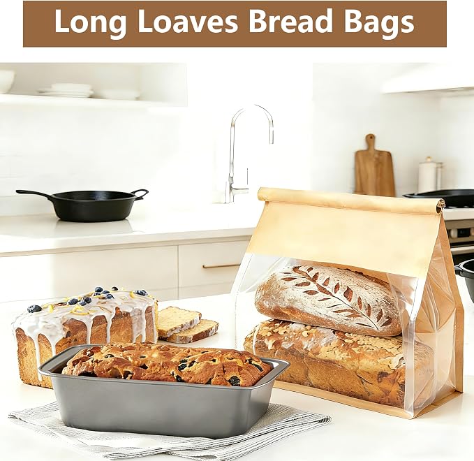 100 Pack Large Paper Bread Bags for Homemade Bread Sourdough Sandwich, 10.5x10.6x6.1 Inch Resealable Tin Tie Tab Lock Bread Loaf Bakery Bag with Window, Baked Goods Packaging for Gifting and Bake Sale - Image 5
