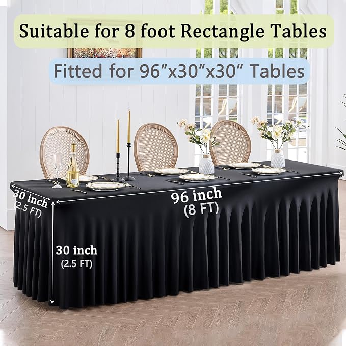 Black Spandex Table Clothes for 8 Foot Rectangle Tables, Wrinkle Free Fitted Table Covers 8ft Stretchy Tablecloths Desk Skirt for Parties Weddings Birthday Banquet Baby Shower - Image 5