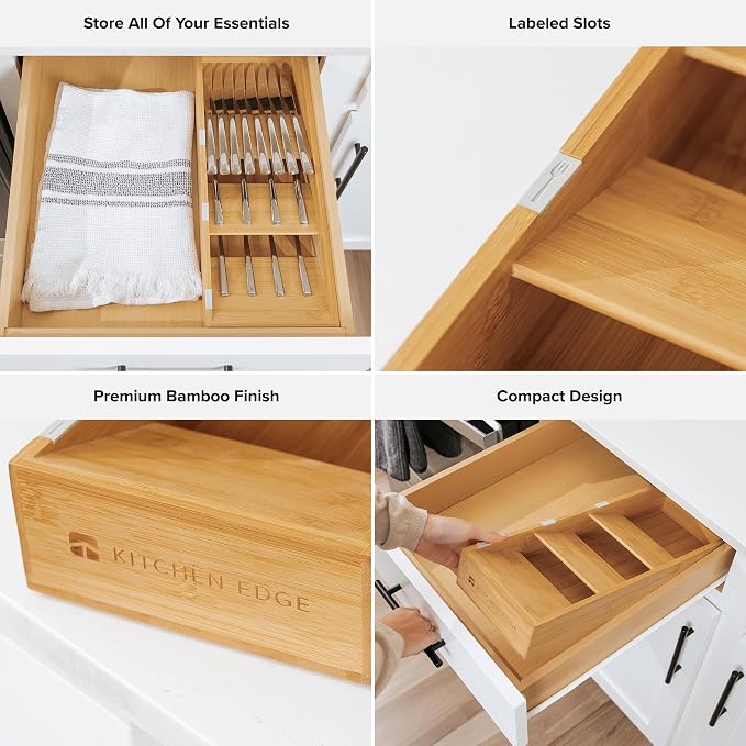 KitchenEdge Slanted Cutlery & Flatware Organizer, Bamboo - Image 3