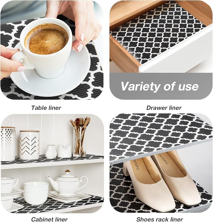 Glotoch Shelf Liner, 17.5" W x 360" L, Black and White Quatrefoil - Image 6