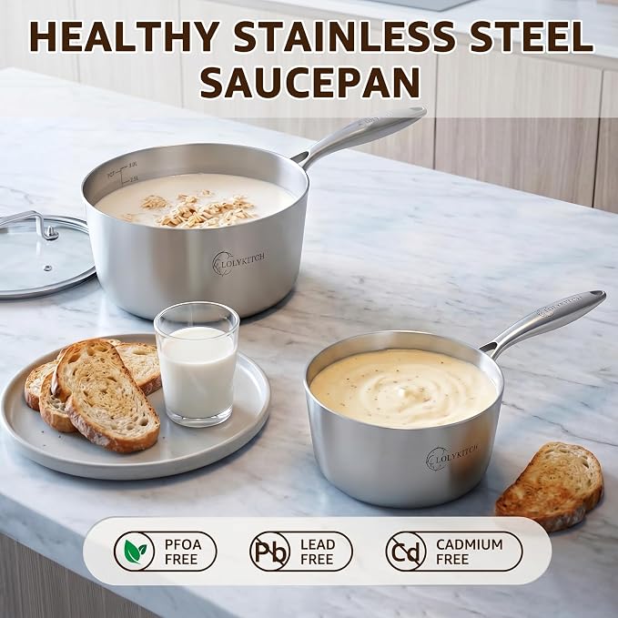 LOLYKITCH 1QT & 3QT Stainless Steel Saucepan Set with Glass Lids - Image 5