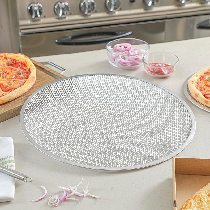 Restaurantware 19 Inch Aluminum Pizza Screen Pack of 36 Mesh Baking Tool For Crispy Crust, Lightweight Stackable Seamless Rim Rust-Resistant Baking Screen, Reusable for Pizzerias, Home Oven Use - Image 3