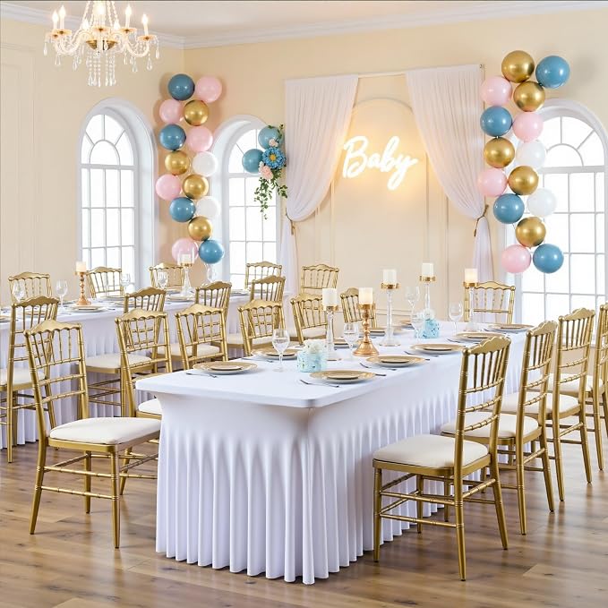 NSSONBEN 4 Pack White Spandex Tablecloth 6ft, Wrinkle Free High Stretch Fitted Tablecloths for 6 Foot Rectangle Tables, Elastic Spandex Table Covers 6ft with Pleats Skirt for Party Wedding Banquet - Image 7