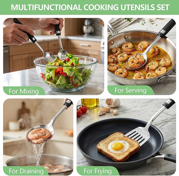 4pcs Stainless Steel Kitchen Utensils 18/0 Cooking Utensils Set - Image 4