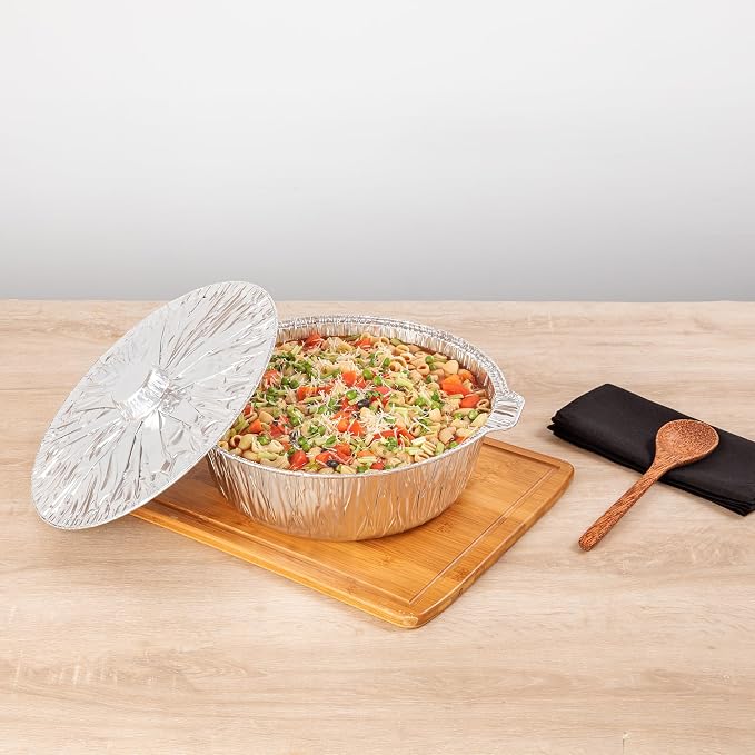 Foil Lux 8.5 Quart Pans And Lids, 50 Disposable Pots With Lids - Oven-Ready, Stove Compatible, Aluminum Foil Baking Pans, Freezable, For Outdoor Camping, Vacation, Picnic, And More - Restaurantware - Image 3