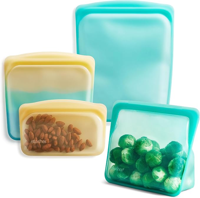 Stasher Reusable Silicone Food Storage Bags, 4-Pack, Endangered Seas | Food-Safe Silicone, Eco-Friendly, Reusable Freezer Bags, Microwave, Dishwasher, Oven, Snack Bags, Lunch Containers, Meal Prep by Stasher