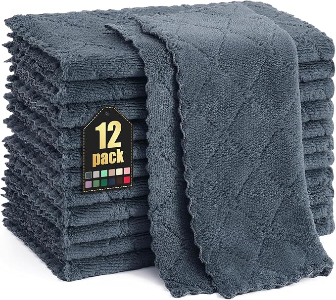 Homaxy 12 Pack Super Soft & Absorbent Dish Cloths, 10" x 10", Dark Grey by Homaxy