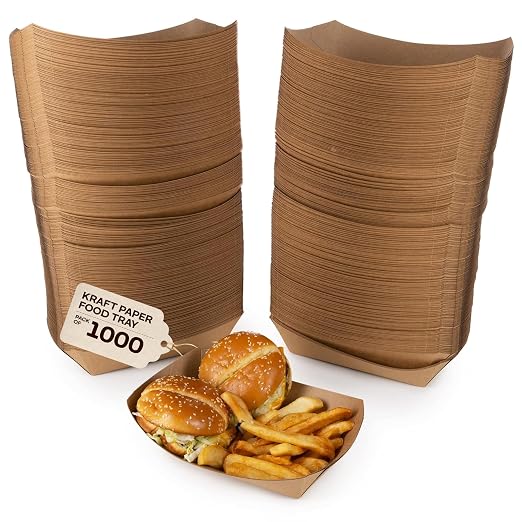 IDL Packaging 5 lb Kraft Paper Food Trays - Food-Safe Poly Coated for Extra Moisture Resistance - Proudly Made in USA - Serving Tray for Fries, Burgers, Appetizers (Pack of 1000) by IDLPackaging