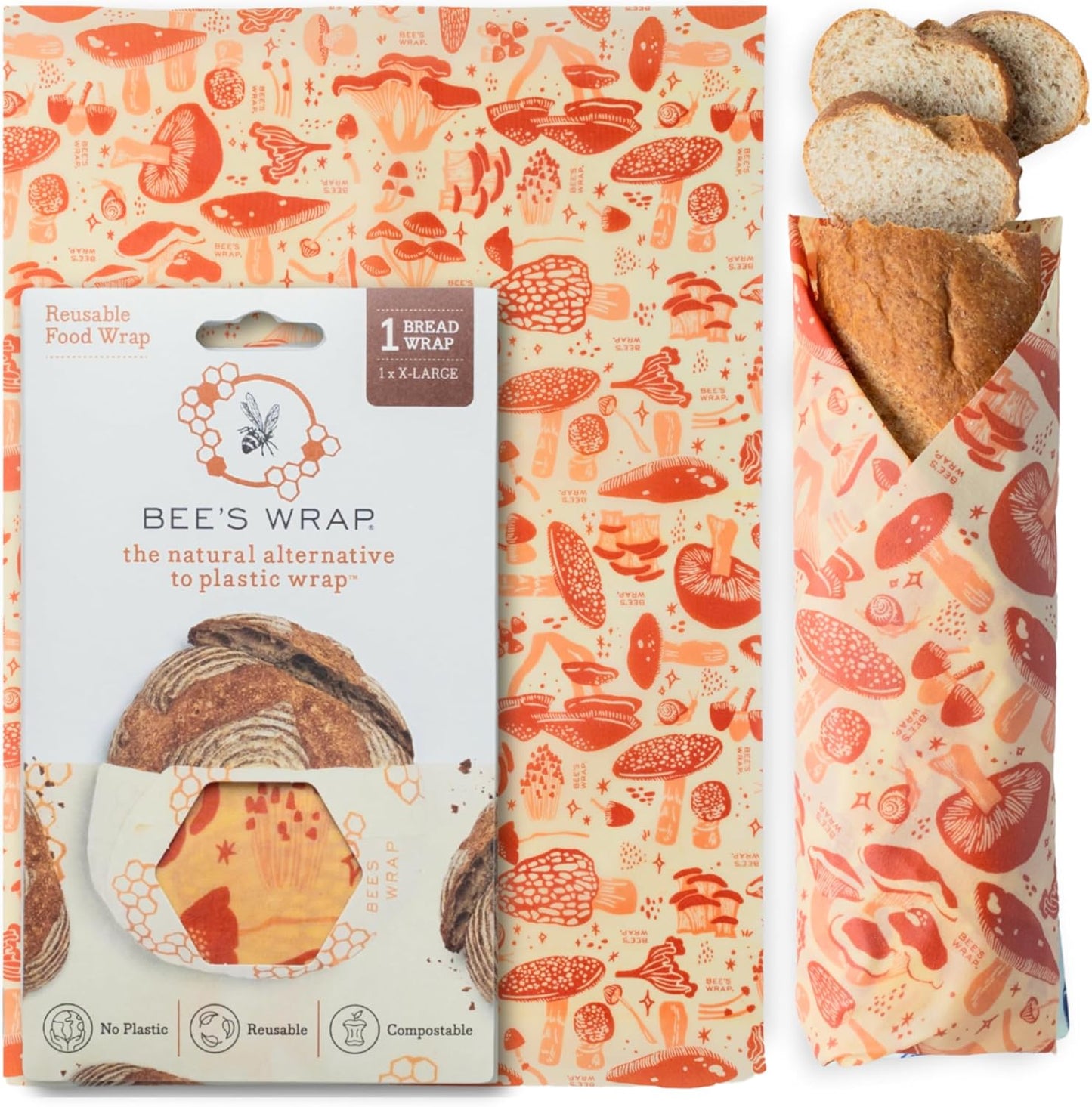 Bee's Wrap Beeswax Wraps for Food - Mushroom Magic Bread Wrap - Made in USA Reusable Bread Storage Bags - Organic & Eco-Friendly Alternative to Aluminum Foil, Sourdough Bags & Plastic Wrap