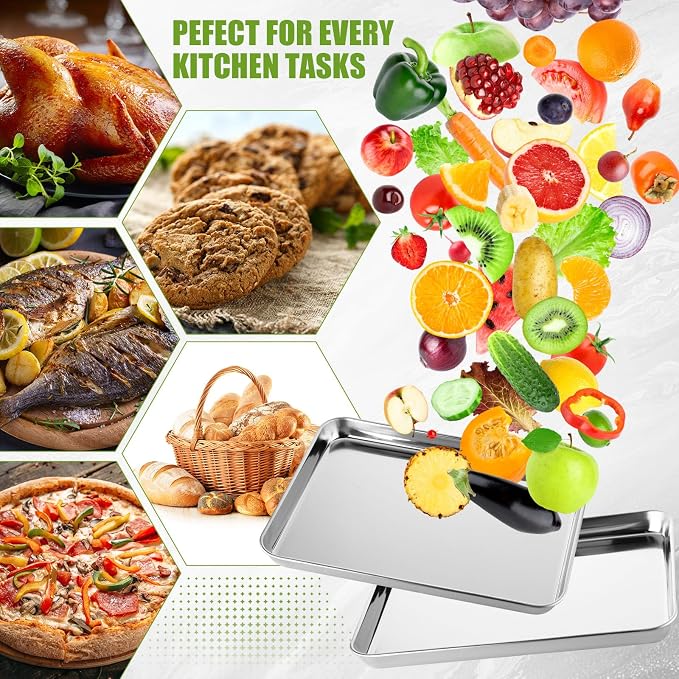Mimorou 6 Pcs Baking Sheet Set Stainless Steel Cookie Sheet Cookie Baking Pan Bakeware Oven Tray Dishwasher Safe Commercial Grade Pans(12x9.5x1 Inch) - Image 6