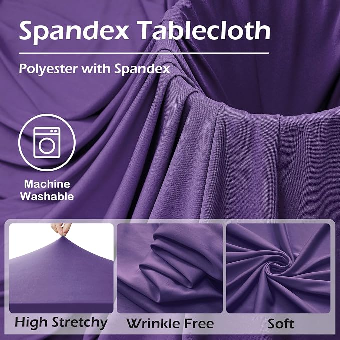 NSSONBEN 2 pk Purple Spandex Tablecloth for 8 Foot Rectangle Tables,Wrinkle Free Fitted Spandex Table Covers 8ft Stretch Table Cloths with Ruffle Skirt for Parties Weddings Banquet Baby Shower - Image 7