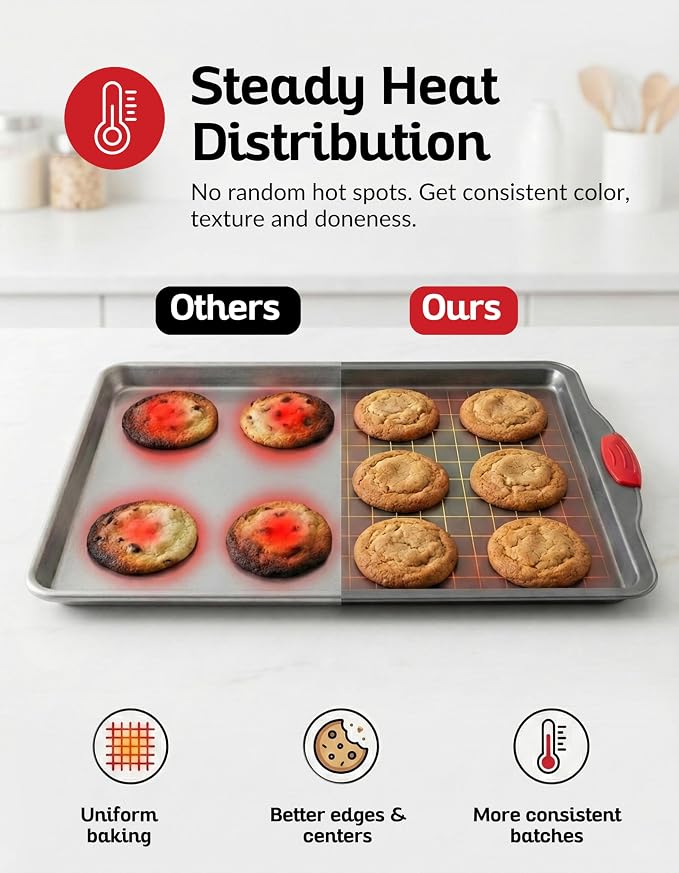 Boxiki Kitchen Nonstick Baking Sheet Pan Heavy-Gauge Carbon Steel, Warp, Dent, and Rust-Resistant Gourmet Rimmed Half Cookie Sheet Tray, Non-Toxic for Exceptional Baking Performance - 15x10 Inch - Image 4