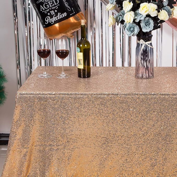 JYFLZQ Champagne Sequin Tablecloth Glitter Table Cover 60''x102'' Rectangle - Image 3