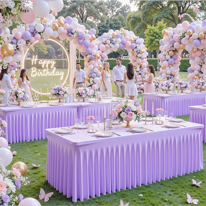 gogoparti 8 Pack Spandex Purple Fitted Table Cloth for 6ft Rectangle Tables Purple Stretch Tablecloth Table Covers Skirt Banquet Wrinkle Free Tablecloths for Parties Wedding - Image 2