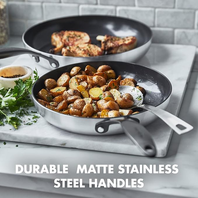 GreenPan Venice Pro Noir Tri-Ply Stainless Steel Healthy Ceramic Nonstick 13 Piece Cookware Pots and Pans Set, Matte Black Handle, PFAS-Free, Multi Clad, Induction, Dishwasher Safe, Oven Safe, Silver - Image 5