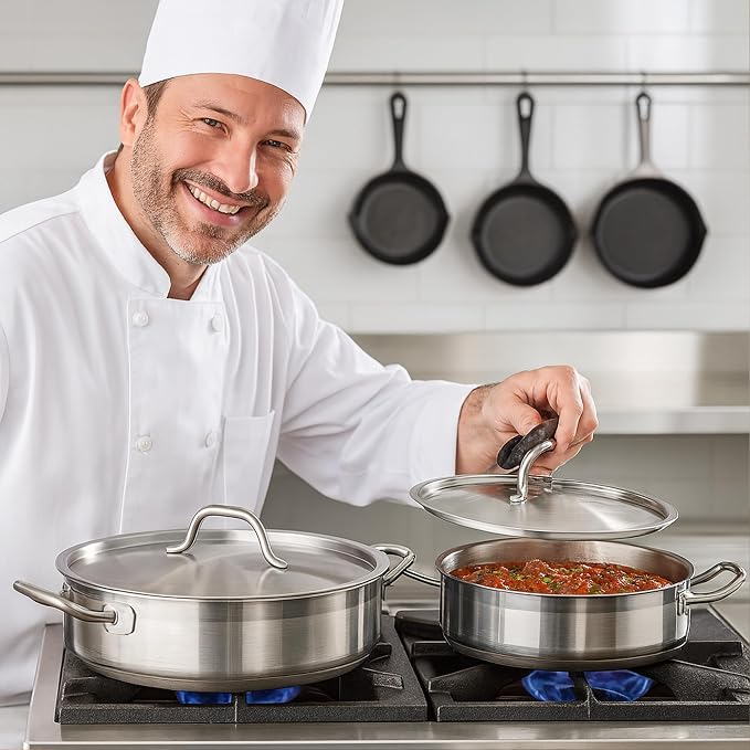 Stainless Steel Pots And Pans Set, Induction Cookware Set With 2 Saucepans, 2 Fry Pans Non-Stick, 5 Qt Sauté Pan And 12 Qt Stock Pot, Stainless Steel Cookware Set (10-Piece) - Image 7