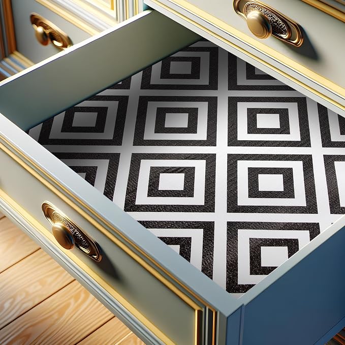 FIFTY FEET 18"x96" Non-Adhesive Shelf Liner for Kitchen Cabinets and Drawers, Washable Non-Slip PVC Cabinet Liner (Black Plaid)(10 Roll) by FIFTYFEET