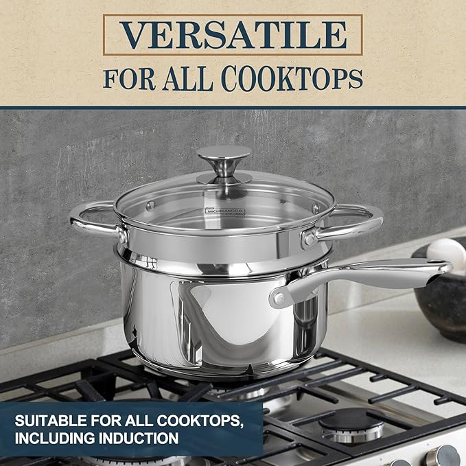 MICHELANGELO 3 Quart Saucepan with Lid & Steamer, Stainless Steel Sauce Pan with Triply Bottom, 3 QT Sauce Pot, Nonstick Saucepan Induction Compatible - Image 5