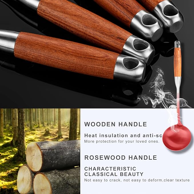 Stainless Steel Kitchen Cooking Utensils Set Wooden Handle 12 PCS | Metal Cooking Utensils Set-Spatulas,Ladle,Skimmer,Tunners,Spaghetti Spoon,Fork,Potato Masher,Egg Whisk,Tongs - Image 5