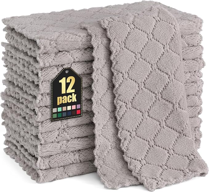 Homaxy 12 Pack Super Soft & Absorbent Dish Cloths, 10" x 10", Grey by Homaxy