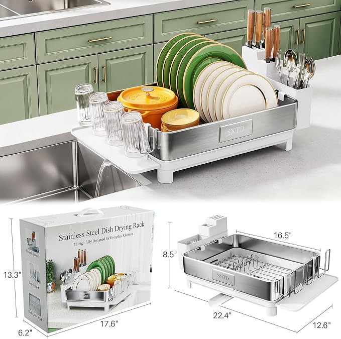 SNTD 304 Stainless Steel Dish Drying Rack for Small Kitchen Counter, White - Image 3