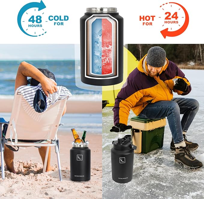 NATURE PIONEOR 1 Gallon (128oz) Insulated Water Bottle Jug with Carrier Bag | 18/8 Food-grade Stainless Steel, Double Vacuum Insulation, Wide-Mouth, Straw & Spout Lid, Strap, Camping, Hiking, Gym, Work - Image 6