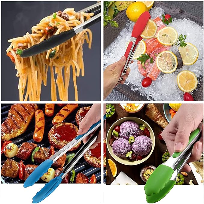 Utoolmart Kitchen Tongs with Silicone Tip, 7-inch 9-inch 12-inch for Cooking, Barbecue，Frying，Salad，Grilling Set of 3 （Green） - Image 6