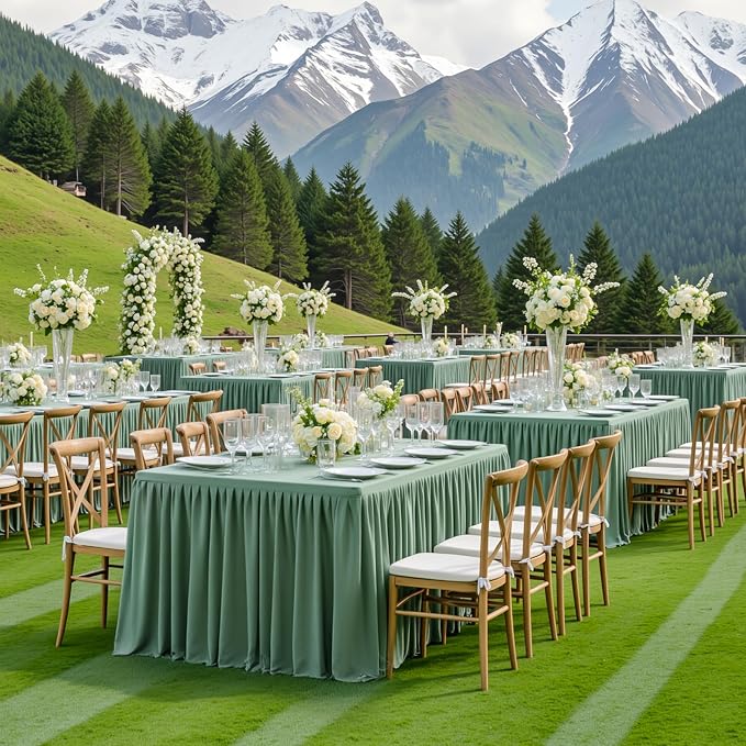 Wish Care Sage Green Polyester Table Clothes for 8 Foot Rectangle Tables, Wrinkle Free Fitted Table Cover with Pleated Ruffle Table Skirt for Birthday Party Wedding Trade Show Event Display - Image 6