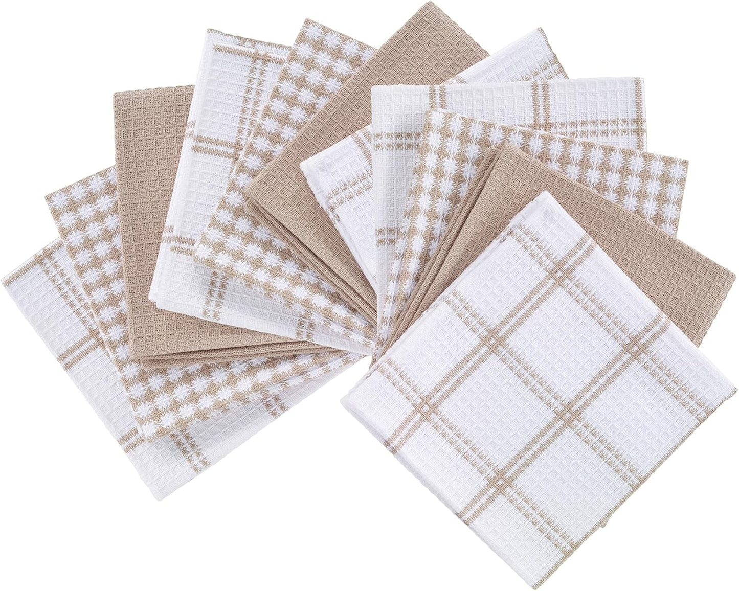 T-fal Premium Waffle Dish Cloths: Highly Absorbent, Super Soft Long Lasting - 100% Cotton, 12"x13" Towel for Cleaning & Drying, (12-Pack), Sand