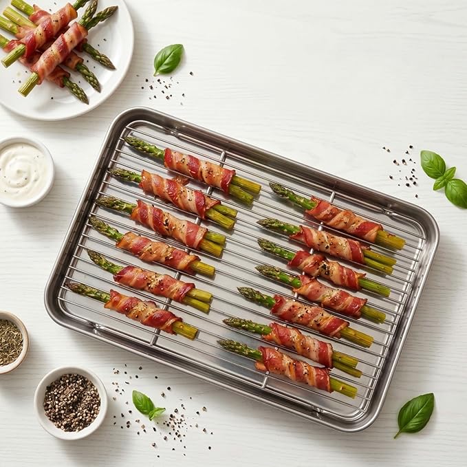 Homikit Half Baking Sheet with Wire Cooling Rack (1 Pan+1 Rack), Nonstick | 18x13 Inch Stainless Steel Cookie Sheets for Baking, Large Baking Pan with Grid Set, Metal Bacon Tray, Oven & Dishwasher Safe - Image 7