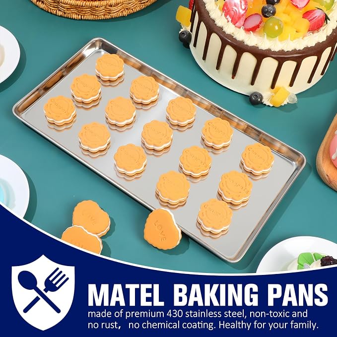 Mimorou 12 Pcs Baking Sheet Stainless Steel Cookie Small Metal Sheet Pans Professional Rectangle Oven Trays Kitchen Baking Cooking Oven and Toaster, Dishwasher Safe - Image 4