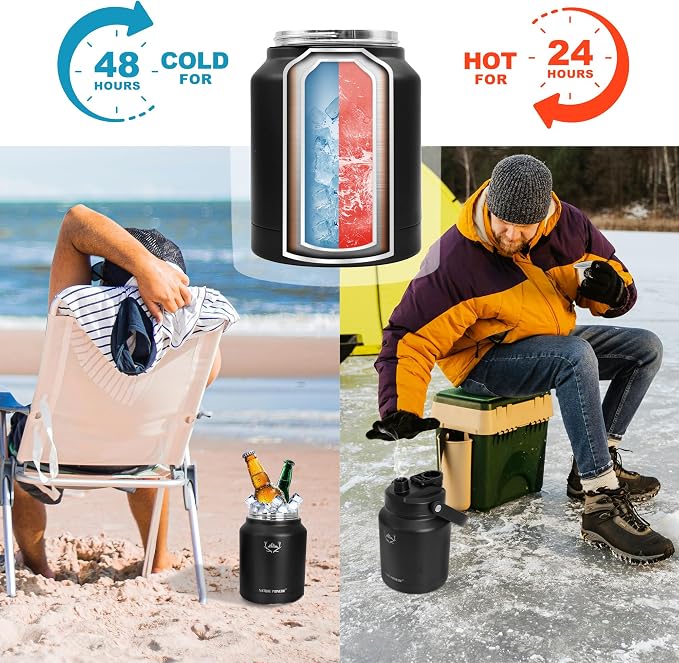 NATURE PIONEOR 84 oz Insulated Water Bottle Jug with Carrier Bag | 18/8 Food-grade Stainless Steel, Double Vacuum Insulation, Wide-Mouth, Straw & Spout Lid, Strap, Camping, Hiking, Gym, Work - Image 4