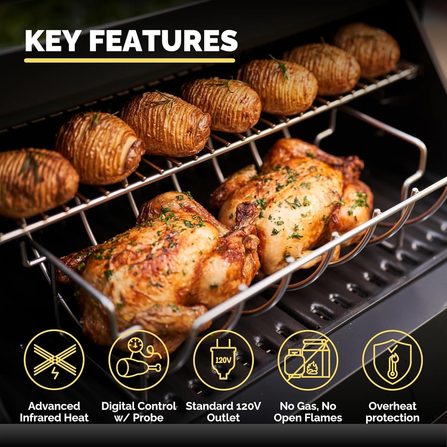 Turbo E Outdoor Electric Grill by PLUGNGRILL - High-Power 1700W Infrared Grill Technology - 24-Inch Smart BBQ Grill with Probe & Digital Display for Precise Cooking & Searing (Turbo E Complete Bundle)