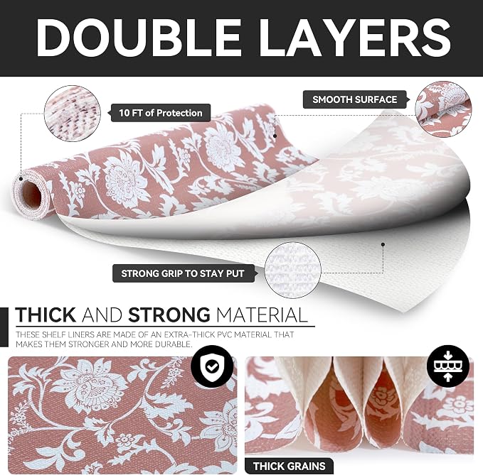 Shelf Liner, Non Adhesive Pink Non Slip 12In x 10 FT(2 Rolls) Non Slip - Image 7