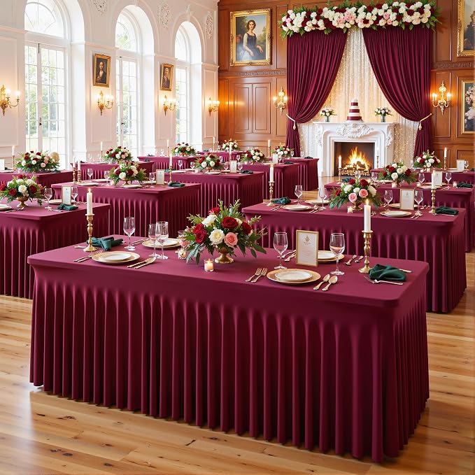 8 Pack Burgundy Table Cloth for 6 Foot Rectangle Tables Spandex Fitted Tablecloth 6ft Stretch Table Covers Skirt Burgundy Banquet Tablecloths Wrinkle Free Tablecloth for Party Wedding Birthday Event - Image 8