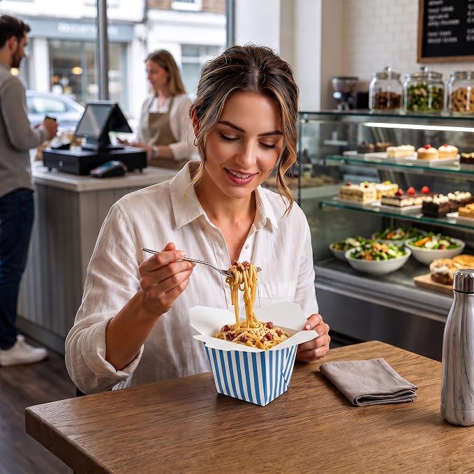 Restaurantware 26 oz Blue And Paper White Stripe Noodle Container, 200 Ct - Image 5