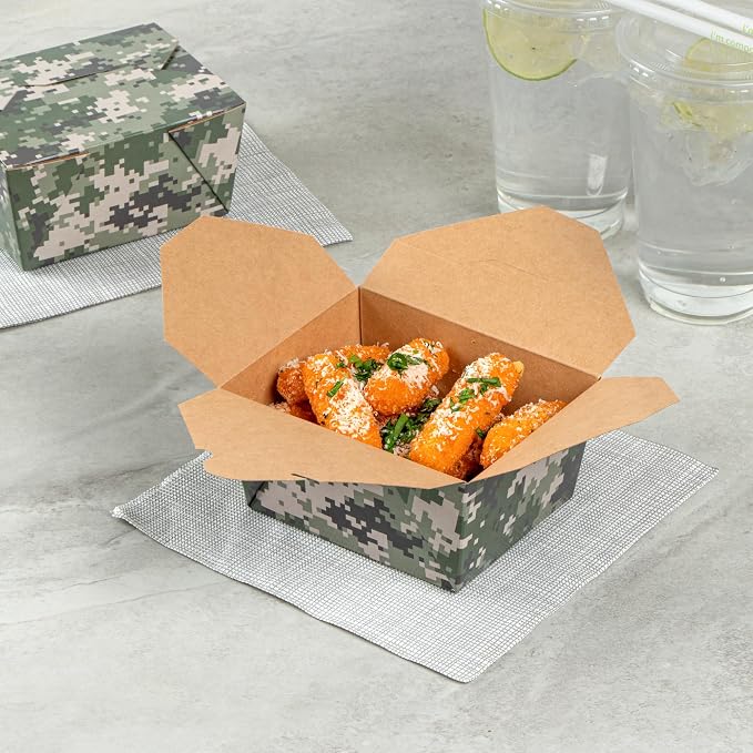 Restaurantware-Bio Tek 5.1 x 4.1 x 2.6 Inch Food Containers, 200 Durable Takeaway Boxes - Disposable, Sturdy, Camouflage Paper 30 Ounce Takeout Boxes, Rectangle, For Takeout And Delivery, Or Picnics - Image 3