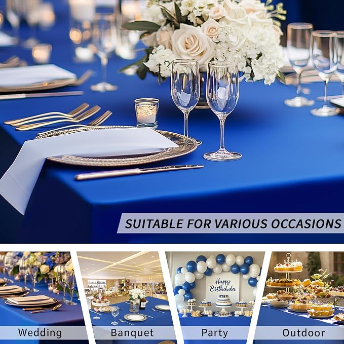 Fixwal 3 Pack 6FT Royal Blue Tablecloth Rectangle Spandex Table Cover - Image 6