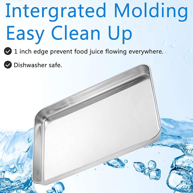 Baking Sheets Set of 5, Bastwe Stainless Steel Baking Pan Tray Cookie Sheet, Size 10 x 8 x 1 inch, Non Toxic & Healthy, Rust Free & Easy Clean - Image 3