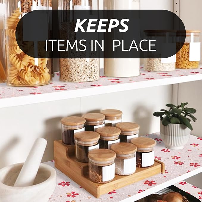 RAY STAR 18X96 Inch Shelf Liner for Kitchen Cabinets, Non-Adhesive Cabinet Liner Washable, PVC Drawer Liner for Dresser Non-Slip Bathroom (Red Floral)(2 Roll) - Image 7