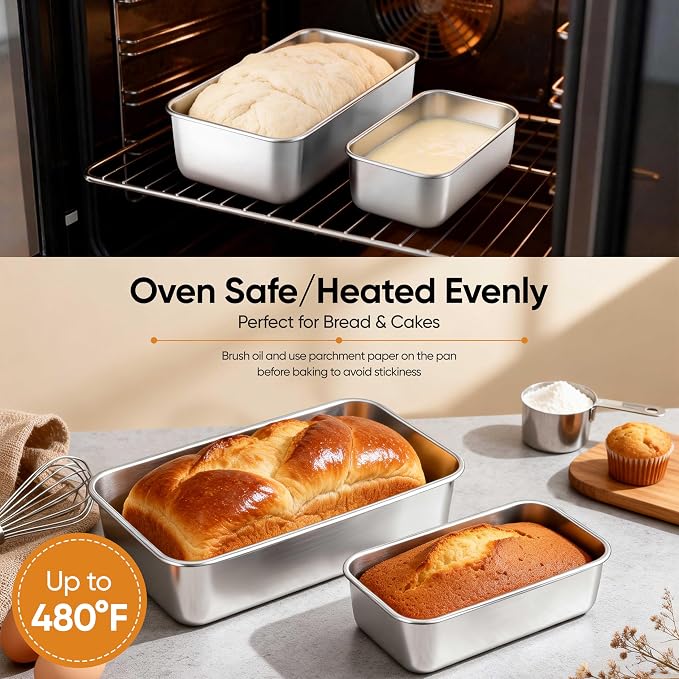 LIANYU Loaf Pan Set, 9x5Inch Bread Pans & 6.3x3.5Inch Mini Bread Baking Pan | 20 Pack Stainless Steel Bread Loaf Pans for Meatloaf Cake, Healthy & Non Toxic, Dishwasher Safe, 10 Medium Pan + 10 Small Pan - Image 5