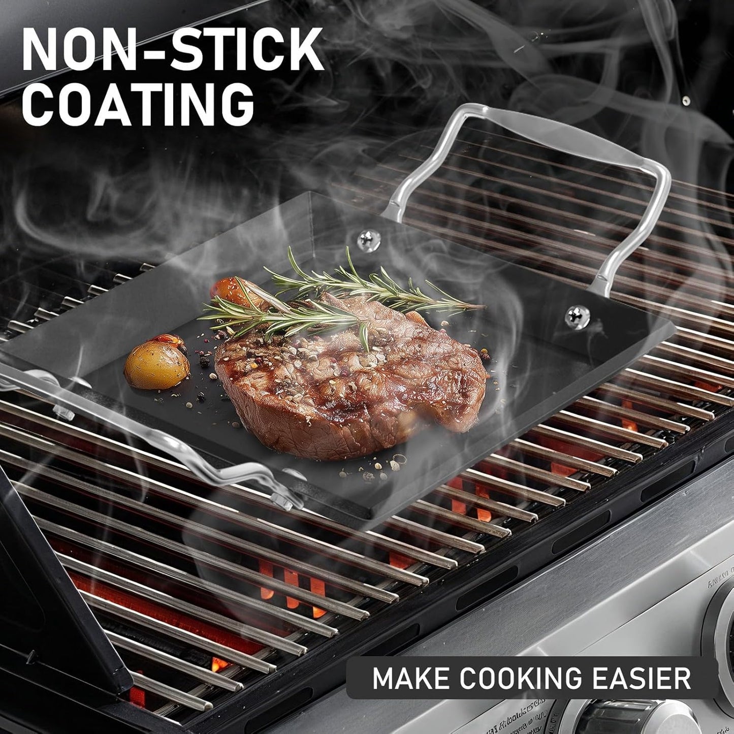 Utheer Upgraded Nonstick Cast Iron Griddle for Gas Grill – 15.8"x8.6" One Burner Griddle Flat Top Grill Plate for Gas/Electric/Charcoal, Easy to Clean, Lightweight & Durable, for Stovetop, Camping BBQ