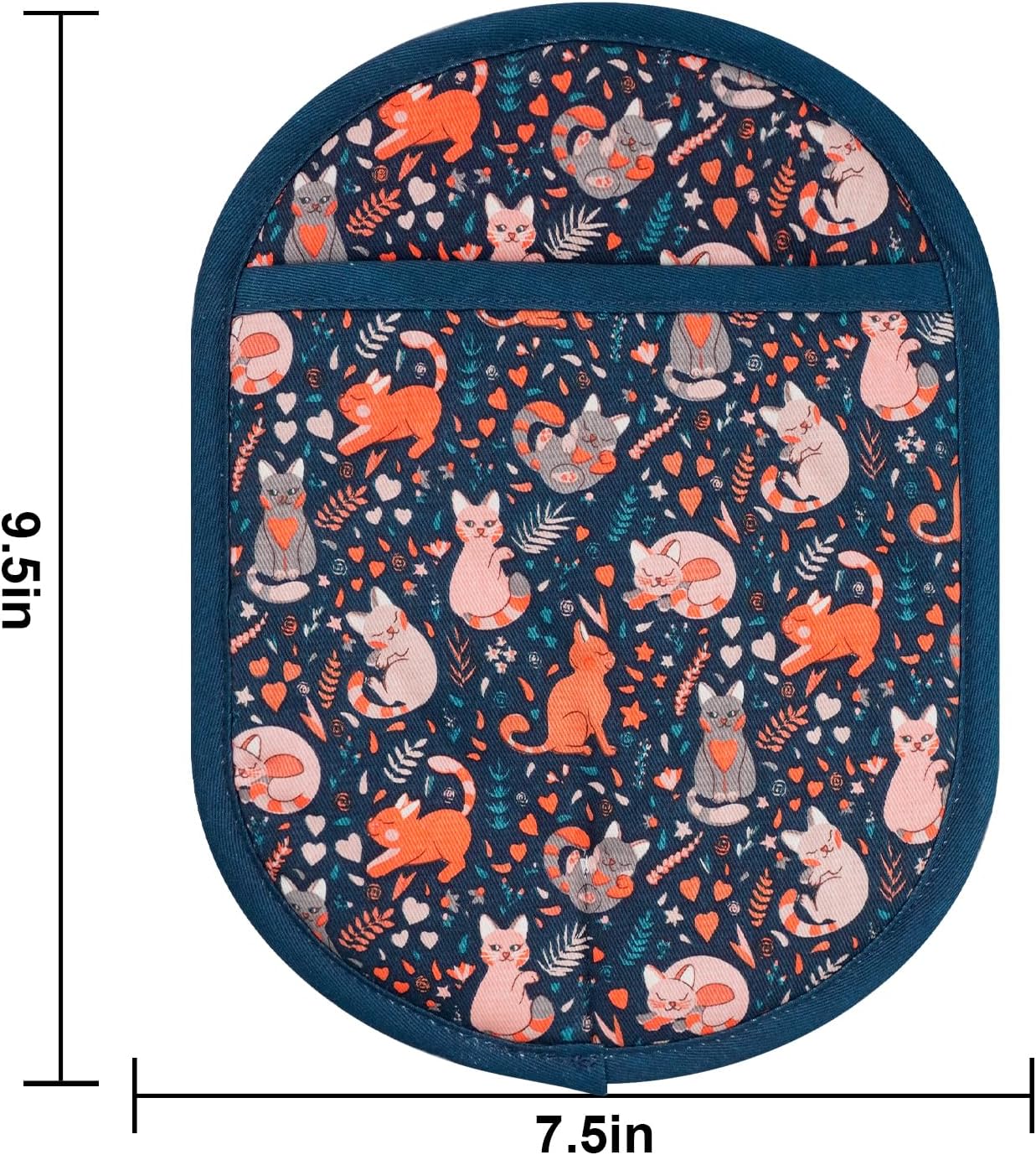 Pot Holders Set of 2 with Transparent Clear Silicone Shell and Nice Cat Flower Cotton Lining, Heat Resistant to 500 F Kitchen Oven Gloves Pot Holder for Cooking (Navy, Cat, Potholders)