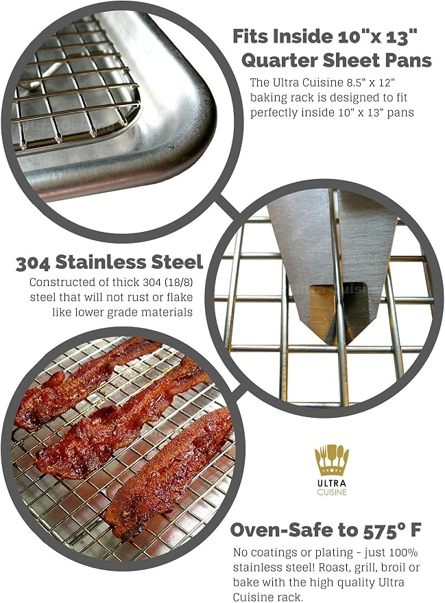 Ultra Cuisine Heavy Duty 100% Stainless Steel Cooling Rack for Cooking and Baking - Baking Rack & Wire Cooling Rack - Fits Quarter and Jelly Roll Sheet Pans - 8.5''x 12'' and 10''x 14.75'' - Image 9