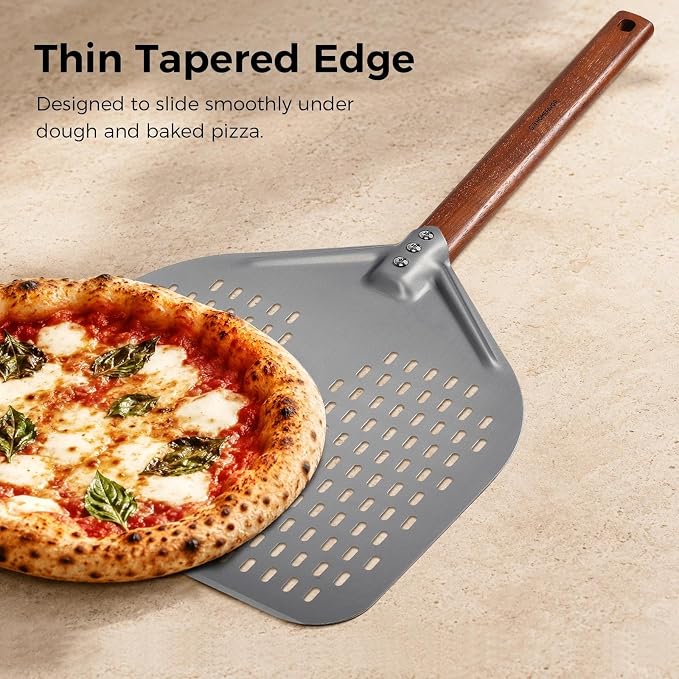 G.a HOMEFAVOR 14" x 17" Perforated Pizza Peel 35 Inch overall, Rectangular Aluminum Pizza Turning Peel with Walnut Wooden Handle For Baking Pizza Brick Oven - Image 6